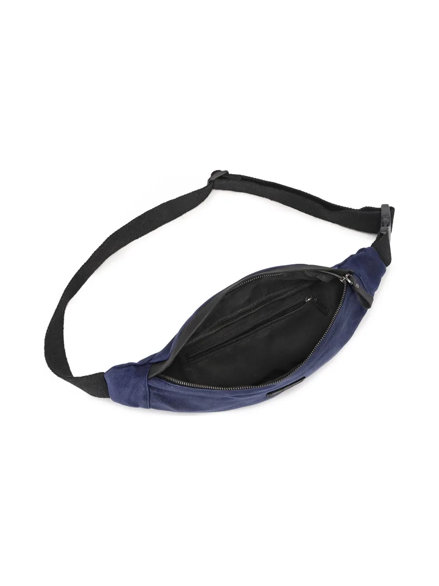 FLO - Sac banane en cuir véritable et toile enduite - Bleu 6