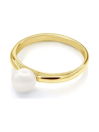 Bague Jonc Véritable Perle d'Eau Douce Ronde 6-7 mm — Or Jaune 375 Millièmes 1