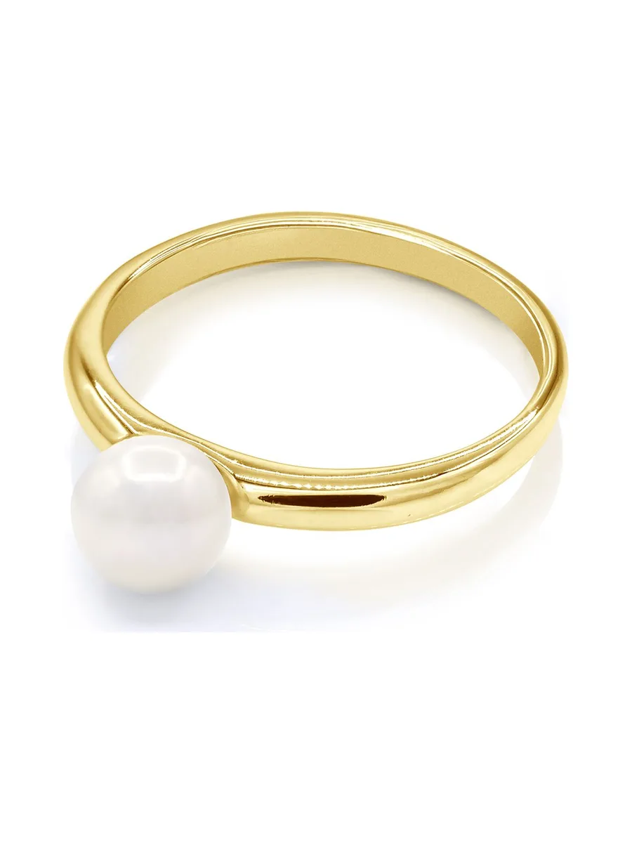 Bague Jonc Véritable Perle d'Eau Douce Ronde 6-7 mm — Or Jaune 375 Millièmes 1