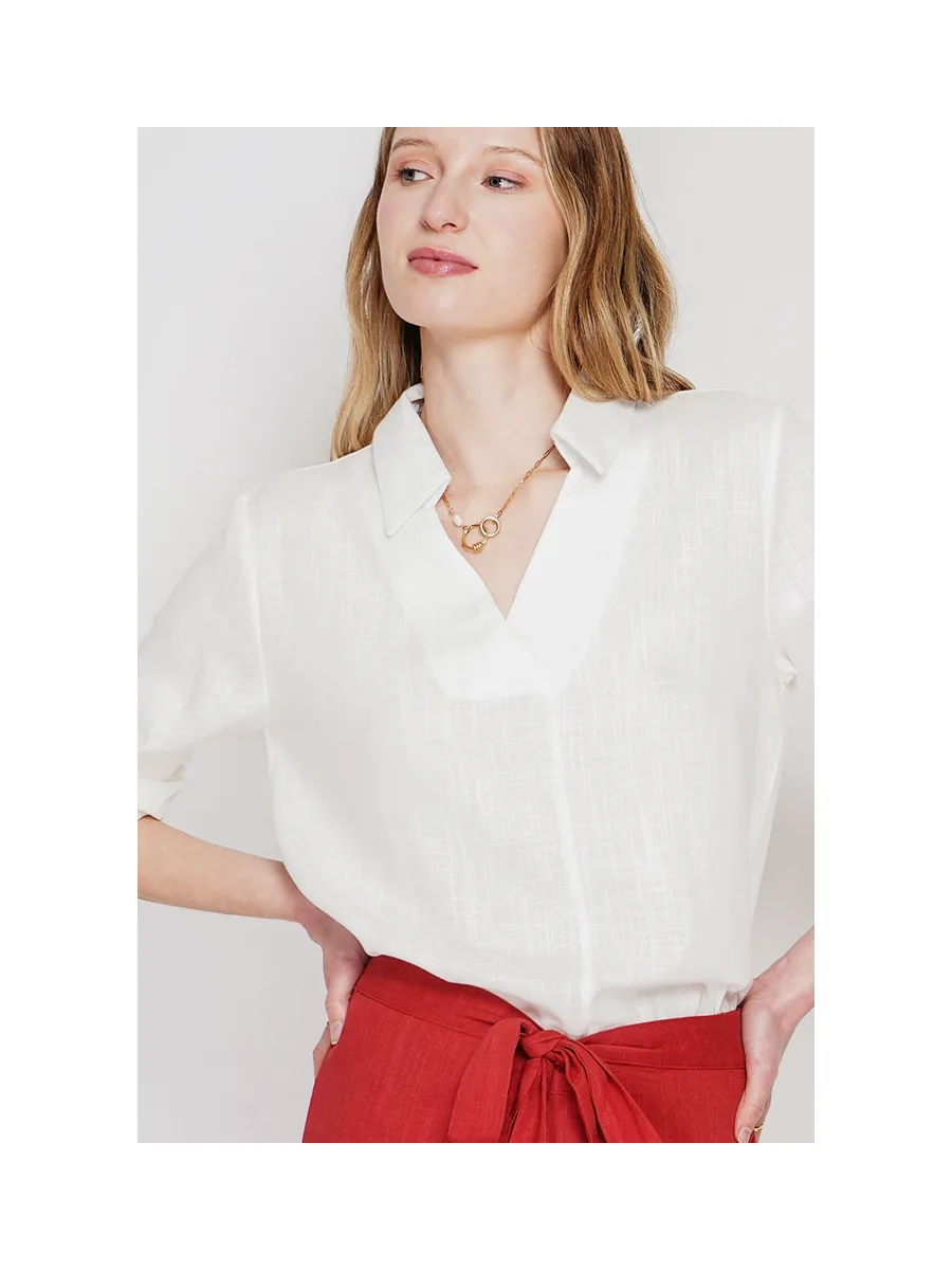 Blouse col chemise évasée à manche longueur 5