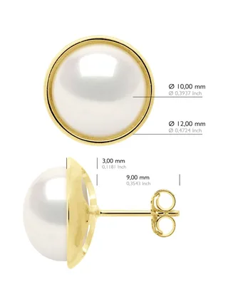 Boucles d'Oreilles Véritables Perles d'Eau Douce Bouton 10-11 mm — Or Jaune 375 Millièmes 3
