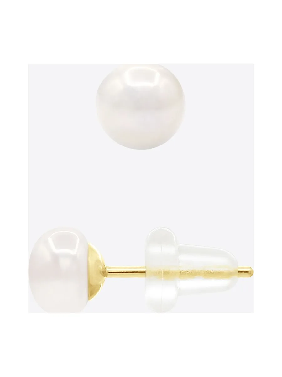 Boucles d'Oreilles Véritables Perles d'Eau Douce Bouton 5-6 mm — Or 375 Millièmes 5