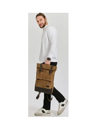JACK - Sac à dos en cuir véritable et toile enduite - Bleu 13