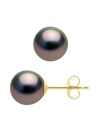 Boucles d'Oreilles Véritables Perles de Tahiti Semi-Rondes 7.5-8 mm — Or Jaune 375 Millièmes 4