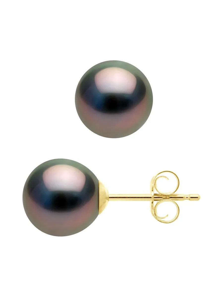 Boucles d'Oreilles Véritables Perles de Tahiti Semi-Rondes 7.5-8 mm — Or Jaune 375 Millièmes 4