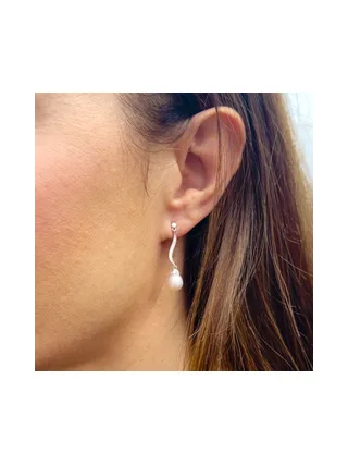 Boucles d'Oreilles Pendantes Véritable Perle d'Eau Douce Ovale 7-8 mm — Argent 925 Millièmes Rhodié 2