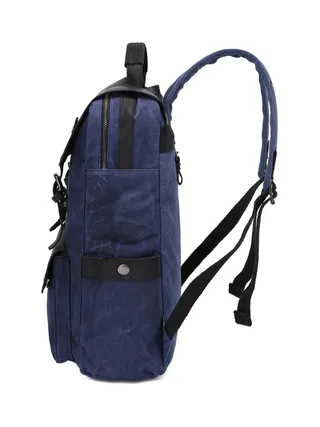 ED - Sac à dos en cuir véritable et toile enduite - Bleu 3