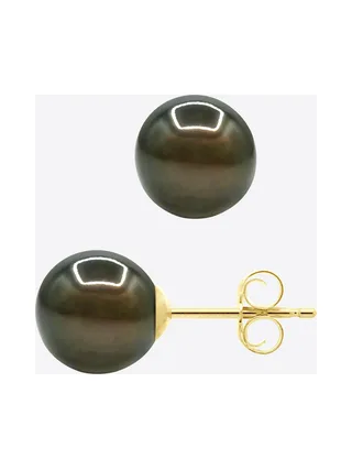 Boucles d'Oreilles Véritables Perles de Tahiti Semi-Rondes 7.5-8 mm — Or Jaune 375 Millièmes 5