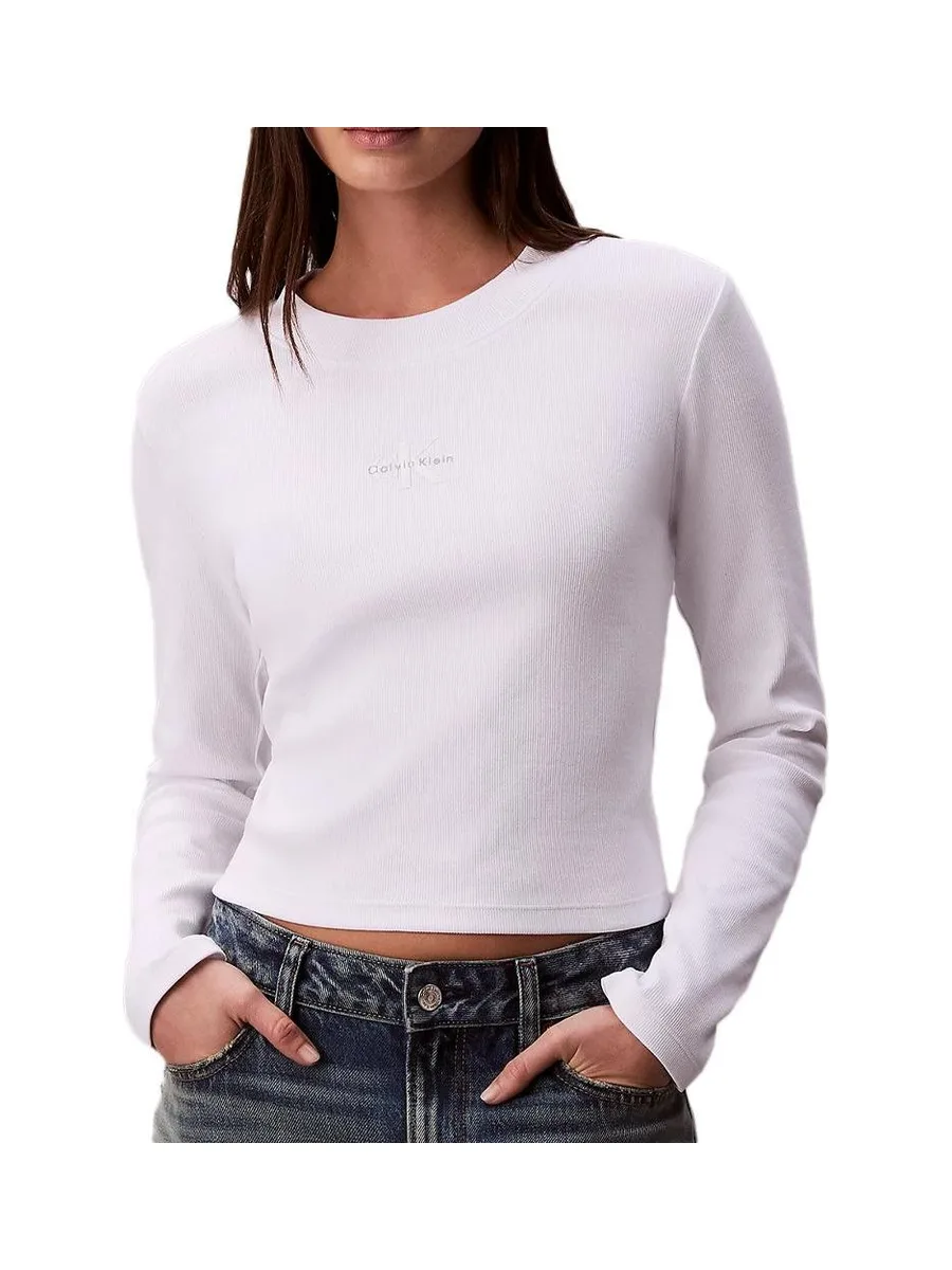 T-Shirt Manches Longues Blanc Femme Calvin Klein Jeans Baby 2