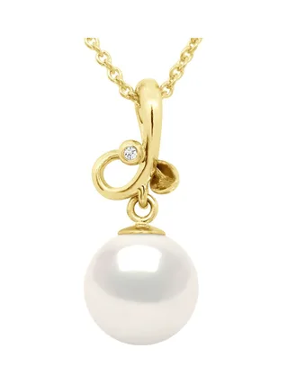 Collier Véritable Perle d'Eau Douce Ronde 9-10 mm Diamant 0.01 ct — Or Jaune 375 Millièmes — 42 cm 1