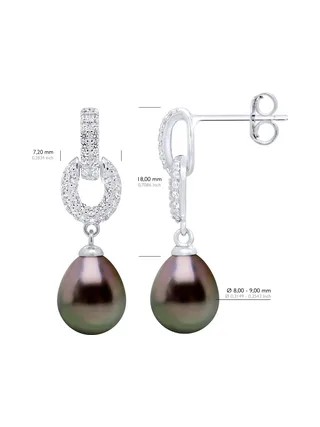 Boucles d'Oreilles Véritables Perles de Tahiti 8-9 mm — Argent 925 Millièmes Rhodié 2