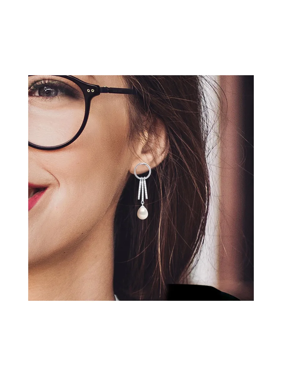 Boucles d'Oreilles Véritable Perle d'Eau Douce Poire 7-8 mm — Argent 925 Millièmes Rhodié 5