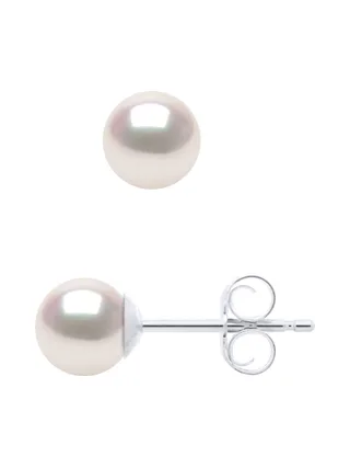 Boucles d'Oreilles Véritables Perles Akoya Rondes 5-6 mm — Or Blanc 750 Millièmes 4