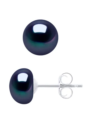 Boucles d'Oreilles Véritables Perles d'Eau Douce Bouton 7-8 mm — Or Blanc 375 Millièmes 2