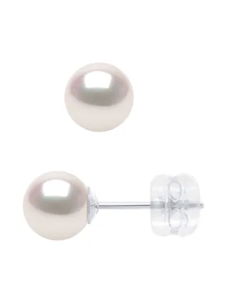 Boucles d'Oreilles Véritables Perles Akoya Rondes 6-7 mm — Or Blanc 750 Millièmes 3