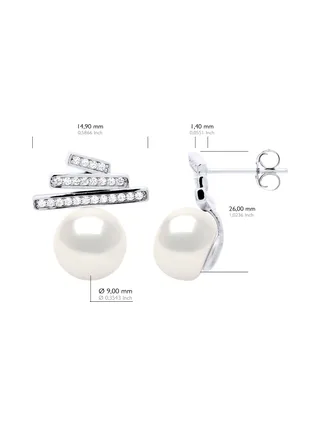 Boucles d'Oreilles Véritable Perle d'Eau Douce Bouton 9-10 mm — Argent 925 Millièmes Rhodié 2