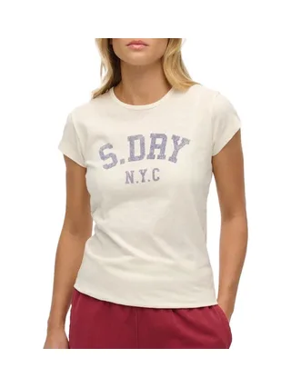T-Shirt Beige Femme Superdry Athletic 1