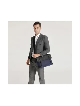 DAN - Sacoche en cuir véritable et toile enduite - Bleu 2