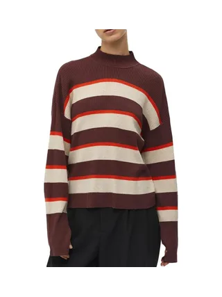 Pull Beige/Bordeaux Femme Object Bright 1