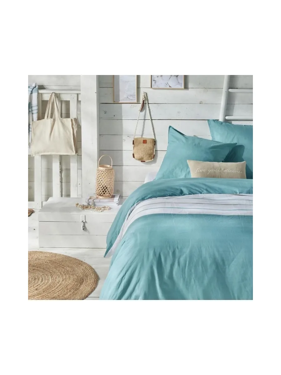Parure de Lit Turquoise/Blanc Today 220x240 Oceanic 2
