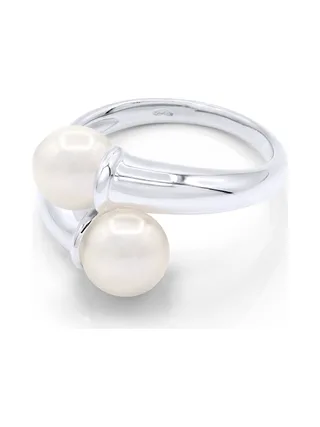 Bague Toi & Moi Véritables Perles d'Eau Douce Rondes 9-10 mm — Argent 925 Millièmes Rhodié 1