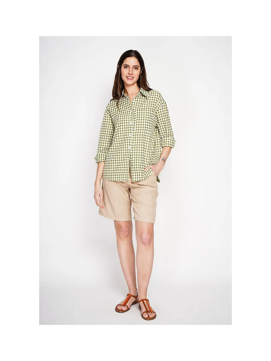 Chemise longue coupe oversize Poche poitrine à manches longues à carreaux 7