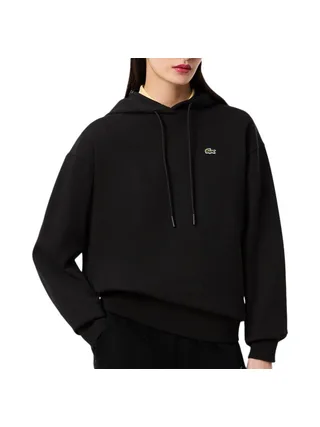 Sweat à Capuche Noir Femme Lacoste polaire surdimensionné 1