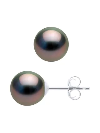 Boucles d'Oreilles Véritables Perles de Tahiti Semi-Rondes 7.5-8 mm — Or Blanc 375 Millièmes 4