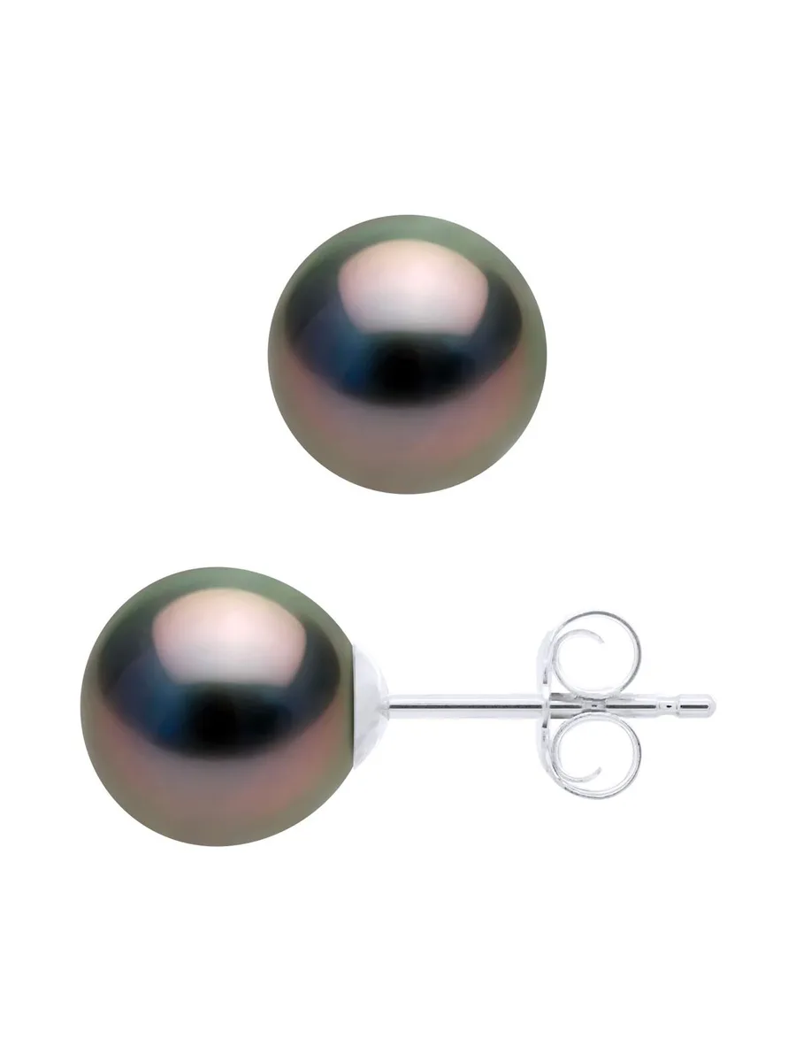 Boucles d'Oreilles Véritables Perles de Tahiti Semi-Rondes 7.5-8 mm — Or Blanc 375 Millièmes 4