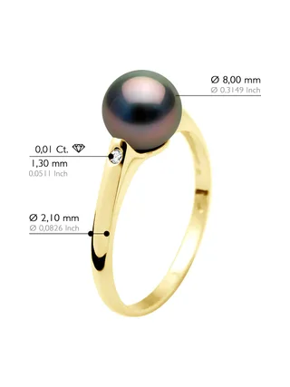 Bague Véritables Perles de Tahiti Rondes 8-9 mm Diamants 0.02 ct — Or Jaune 375 Millièmes 2