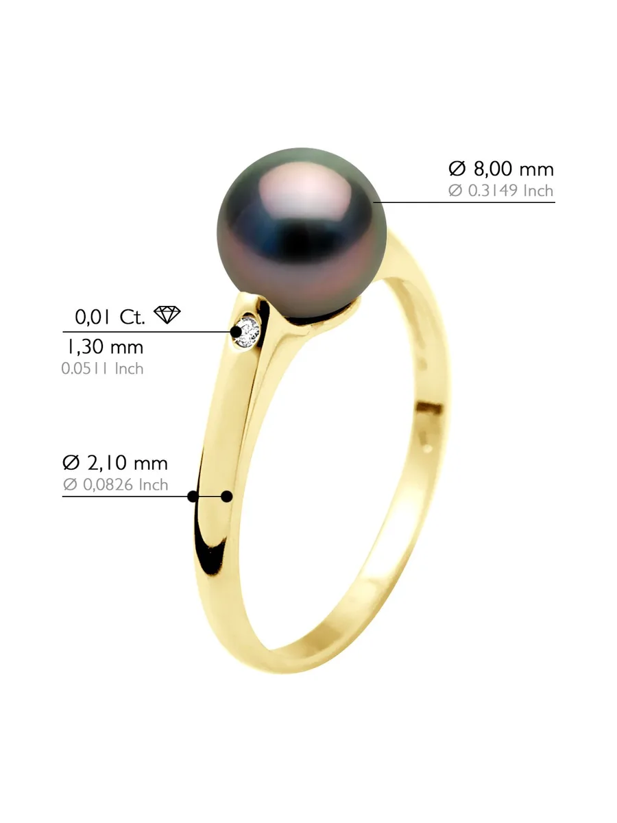 Bague Véritables Perles de Tahiti Rondes 8-9 mm Diamants 0.02 ct — Or Jaune 375 Millièmes 2