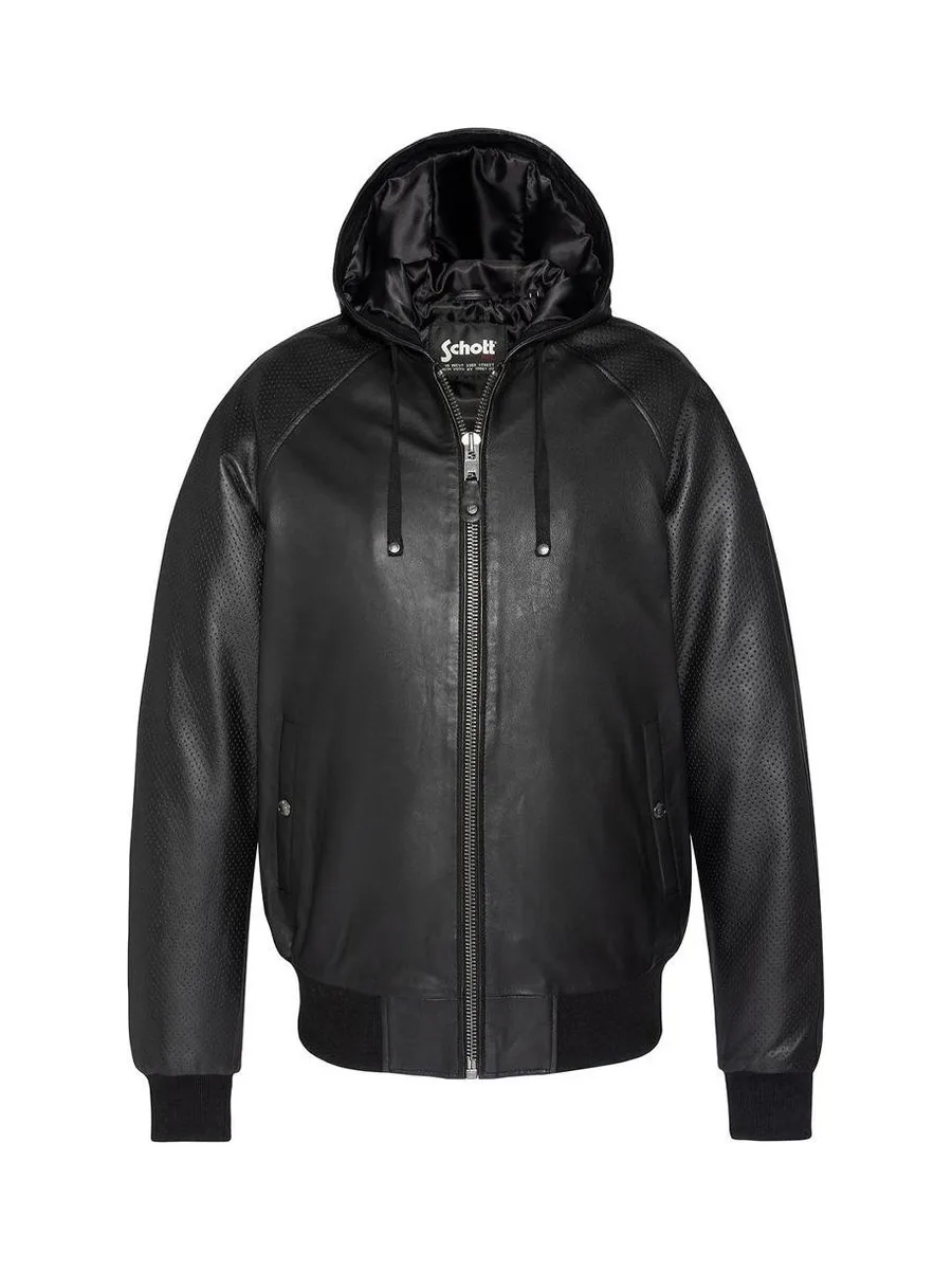 Blousons Noir Homme Schott Cuir Capuche 2