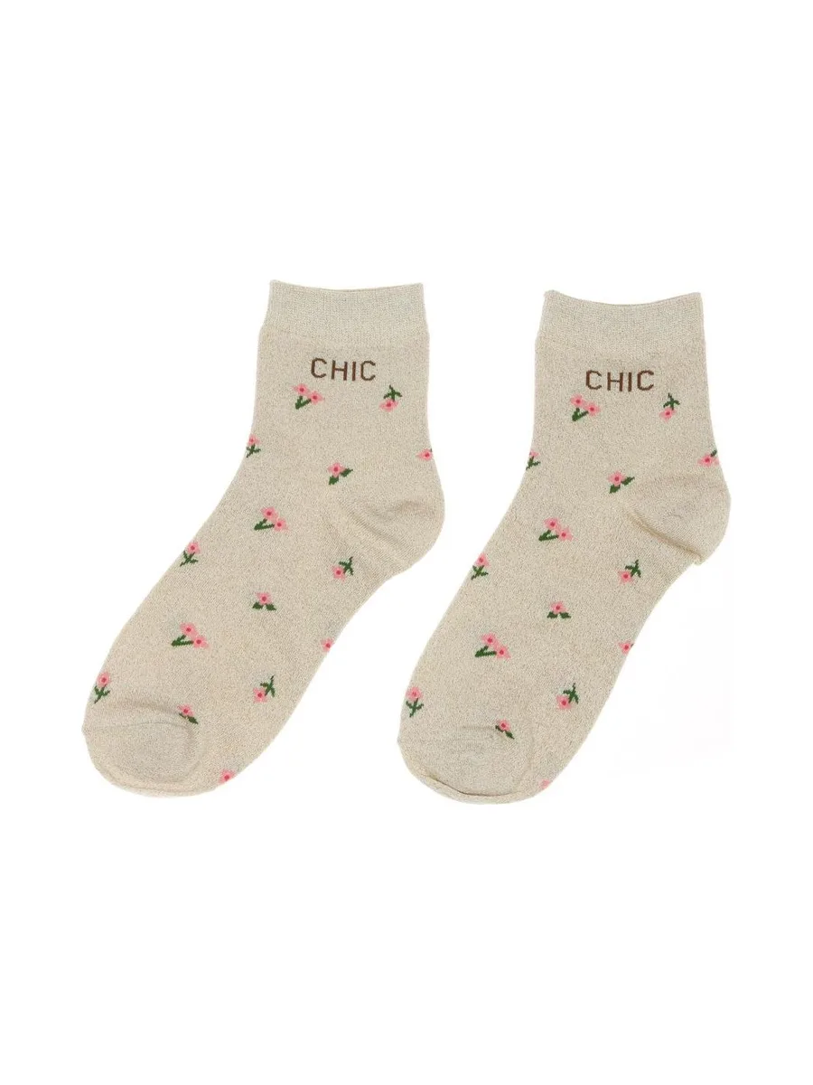 Chaussettes Beige à Fleurs Femme Stella Green Chic 2