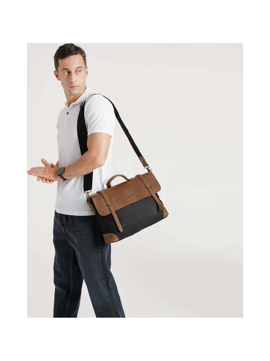 DAN - Sacoche en cuir véritable et toile enduite - Bleu 58