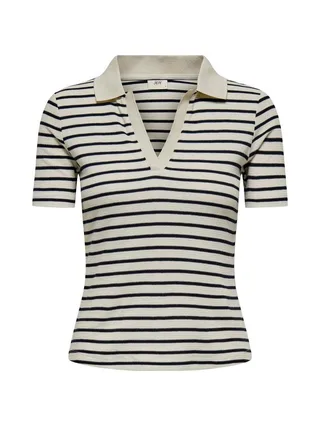 T-Shirt Beige/Marine Femme JDY Roma 1