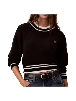 Pull Noir Femme Calvin Klein Jeans Woven Label 1