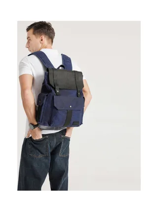 ALI - Sac à dos en cuir véritable et toile enduite - Bleu 2