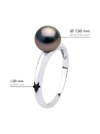 Bague Jonc Véritable Perle de Tahiti Ronde 7.5-8 mm — Or Blanc 375 Millièmes 2