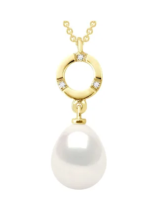 Collier Véritable Perle de Tahiti Poire 9-10 mm Diamant 0.01 ct — Or Jaune 375 Millièmes — 42 cm 1