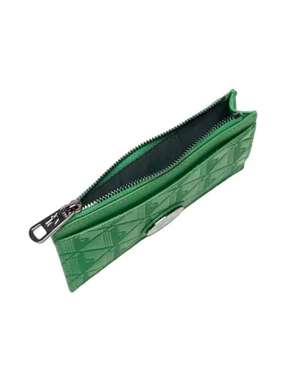Porte-cartes zippé en cuir monogrammé Vert Lacoste Zip Holder 2