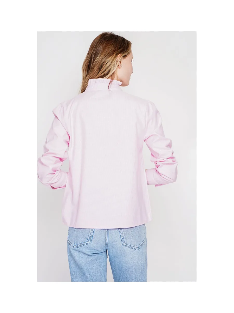Chemise col montant rayée à manches longues boutonnée devant 15