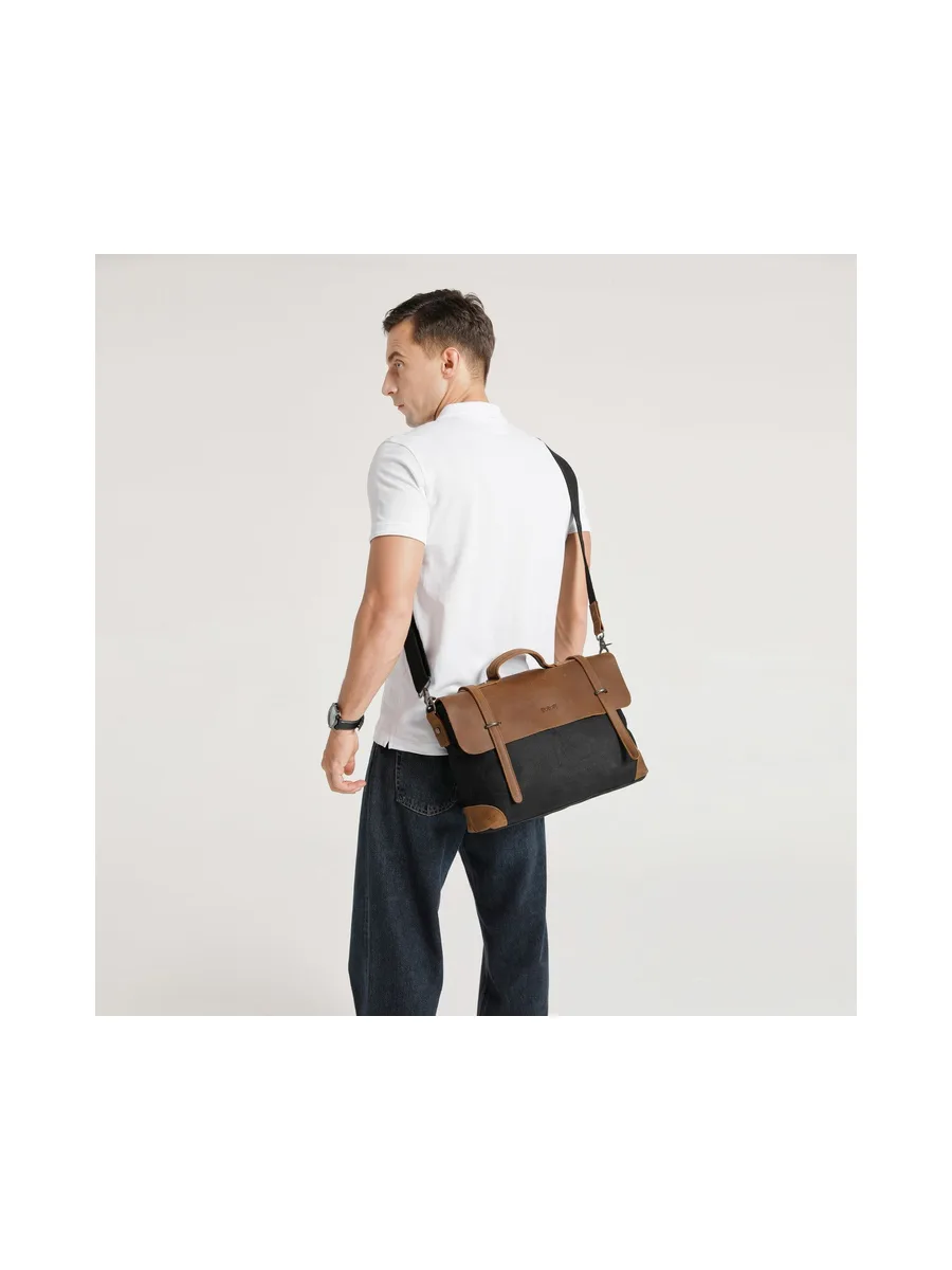 DAN - Sacoche en cuir véritable et toile enduite - Bleu 64