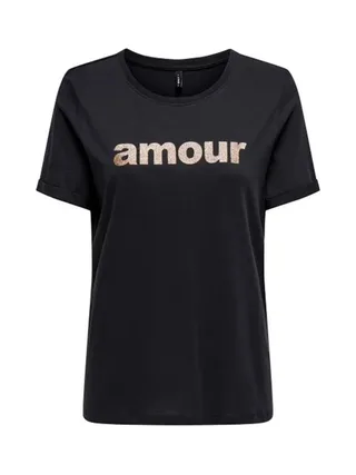 T-Shirt Marine Femme Only Amour Glitter 1