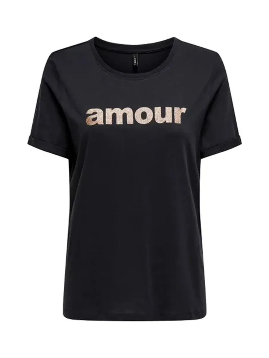 T-Shirt Marine Femme Only Amour Glitter 2