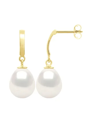 Boucles d'Oreilles Véritables Perles d'Eau Douce Poires 10-11 mm — Or Jaune 375 Millièmes 4