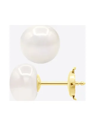 Boucles d'Oreilles Véritables Perles d'Eau Douce Bouton 9-10 mm — Or Jaune 375 Millièmes 5