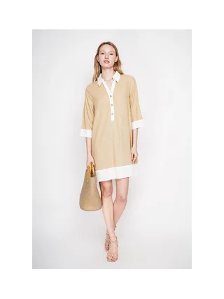 Robe chemise bi-couleur designer boutonnée devant à manche 3/4 3