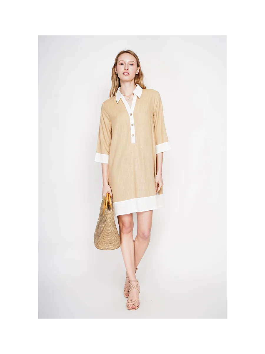 Robe chemise bi-couleur designer boutonnée devant à manche 3/4 3