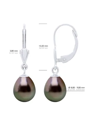 Boucles d'Oreilles Véritables Perles de Tahiti Poires 8-9 mm — Argent 925 Millièmes 2