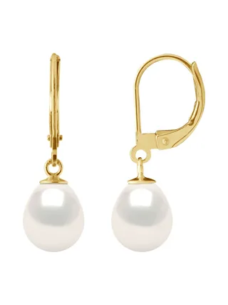 Boucles d'Oreilles Véritables Perles de Culture d'Eau Douce Poires 8-9 mm — Or Jaune 375 Millièmes 1